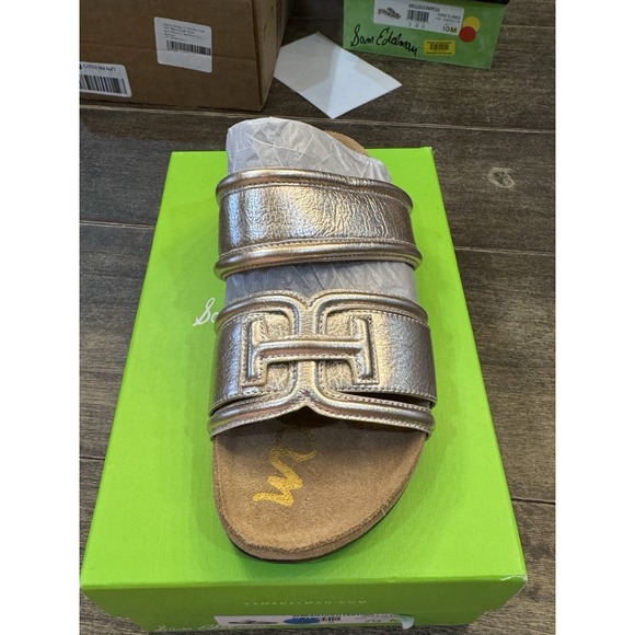 Sam Edelman Women's Rowan Slides Gold Leather Platform Size 7.5 - Picture 2 of 8